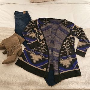 Aztec Inspired Wool Blend Cascading Cardigan